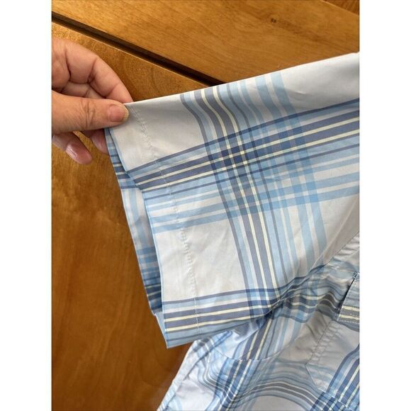 Eddie Bauer Adventure Shirt Women XL Short Sleeve Blue White Plaid New Pockets - Picture 5 of 9